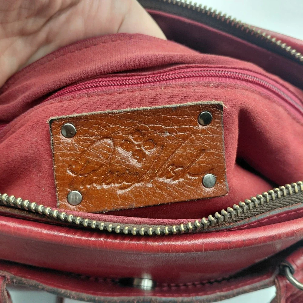 Patricia Nash Red Tooled Leather Satchel Crossbody Bag Floral Cutout Tassel